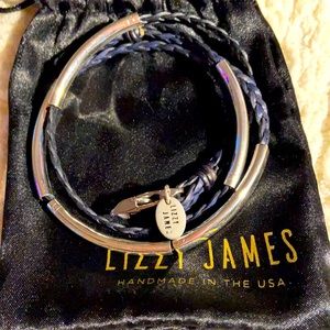 Lizzy James Braided Blue Leather Silver Bracelet